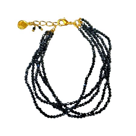Iolite Beaded 5-Layer Bracelet | 22K Gold Plated Brass | Adjustable Size 7 inch